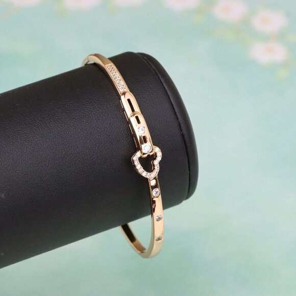 Rose Gold Bangle with Crystal Heart Centerpiece, Elegant Bracelet, XPBL0601 - Picture 10 of 12